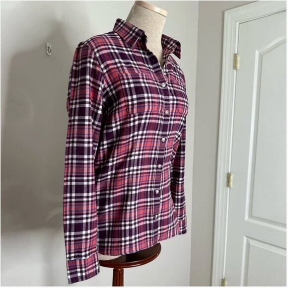 L.L. Bean Women's Scotch Plaid Flannel Shirt Purple Pink White Size Small - Picture 3 of 7